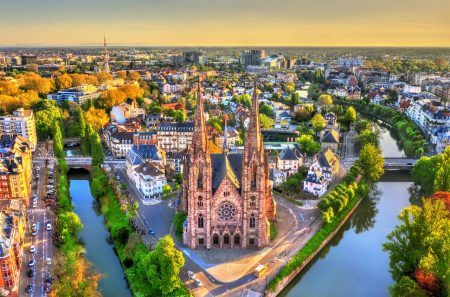 Aerial view of St. Paul in Strasbourg – Alsace, France