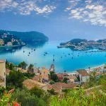 Aerial view of the port of Soller in Mallorca, Spain