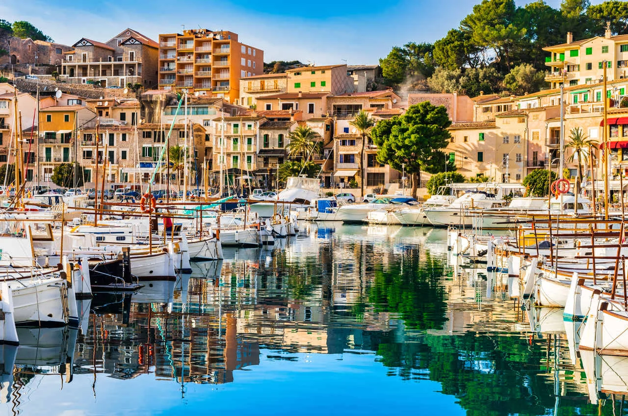 Beautiful view of Port de Soller, Majorca island, Mediterranean Sea Spain.