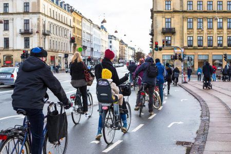 Cyclists on the road in Copenhagen.