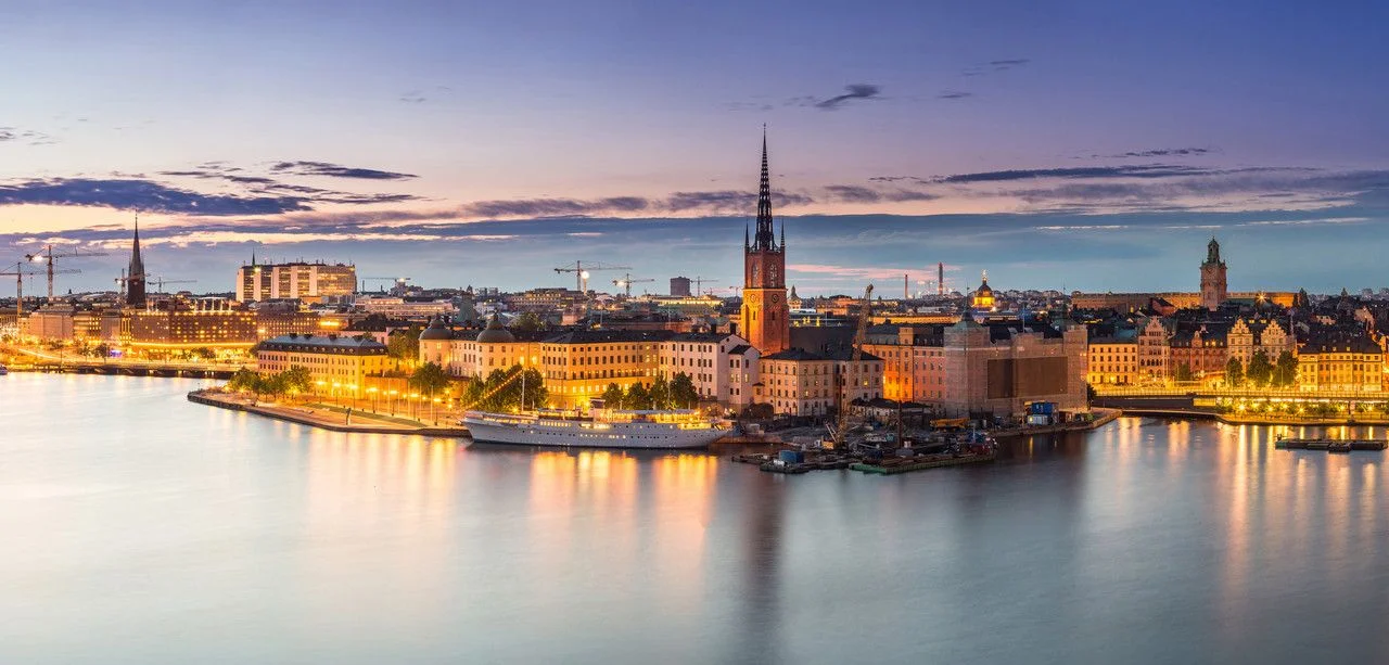 Picturesque summer night panorama of the Old Town (Gamla Stan) architecture in Stockholm, Sweden