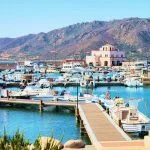 Port with ships and yachts, Villasimius, Cagliari, South Sardinia in Italy