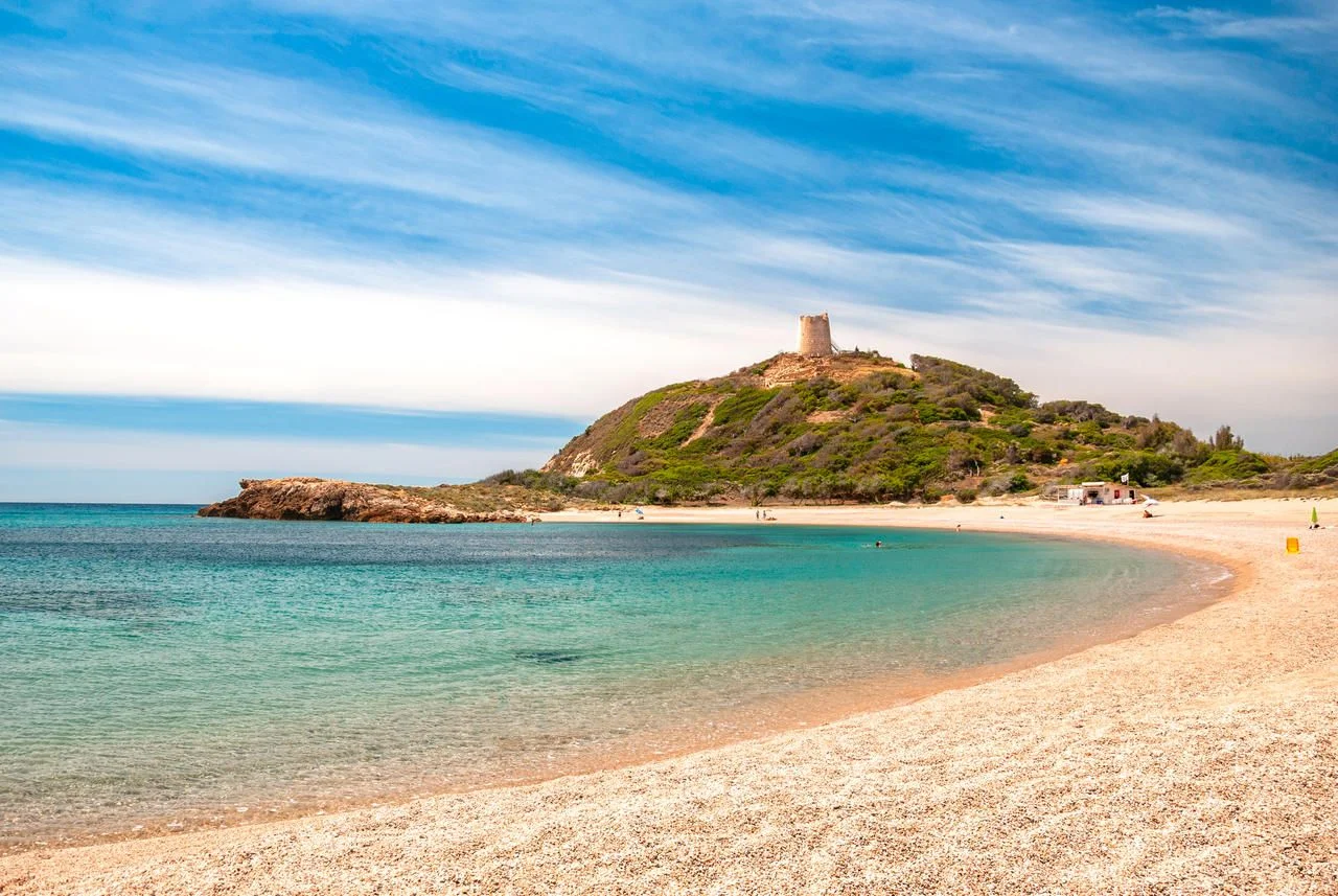 Sardinia, view of stunning beach of Chia, Domus de Maria, Italy