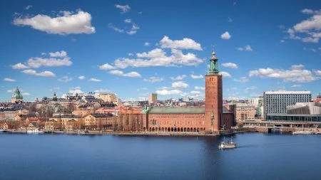 Scenic view with the City Hall on a beautiful sunny day, Stockholm, Sweden