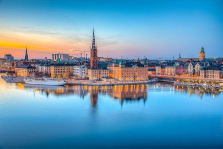 Sunset view of Gamla stan in Stockholm from Sodermalm island, Sweden