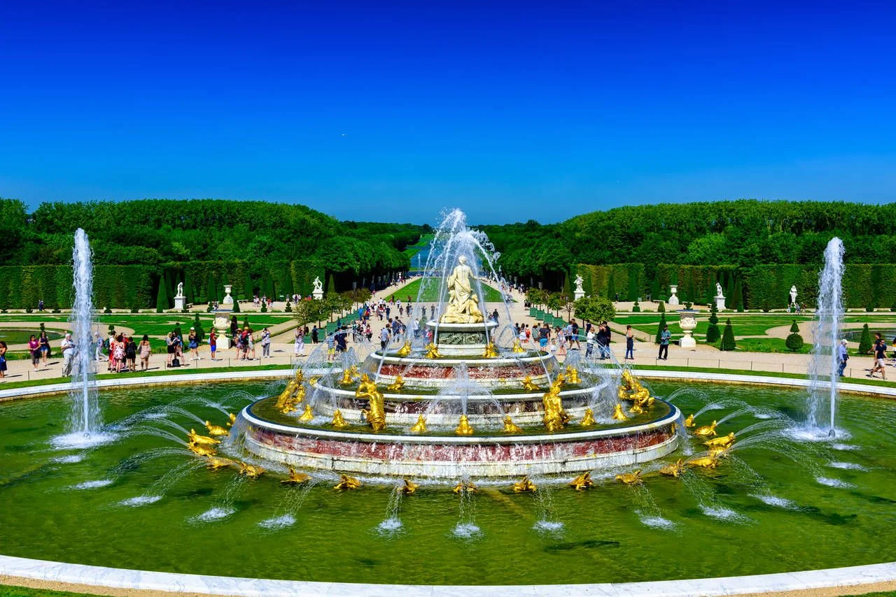 The Latona Fountain in the Garden of Versailles in France.