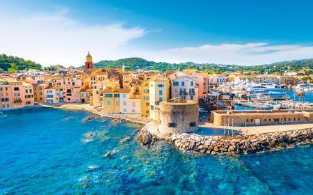 View of the city of Saint-Tropez, Provence, Cote d’Azur, a popular travel destination in Europe