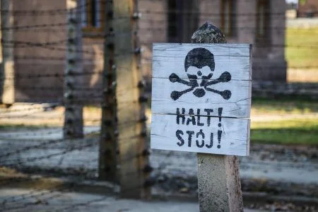 Warning sign in auschwitz concentration camp