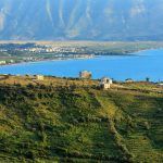 Adriatic sea evening coastline top view (near Orikum, Albania).