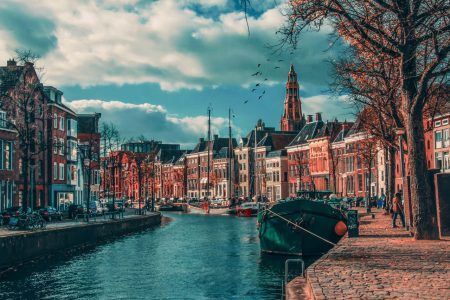 Groningen city of canals and Boats Netherlands groningen city