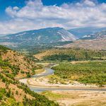 Landscape view on river Black Drin near Koplik in Albania