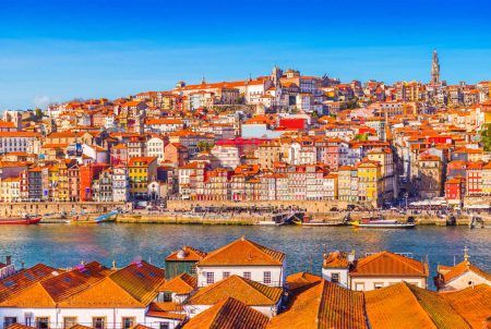 Panoramic view of the old city center of Porto (Oporto), Portugal