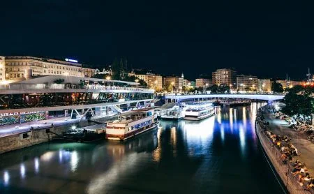 Popular Schwedenplatz in Vienna Austria at night