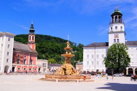 Residenzplatz in the historic old town of Salzburg, Austria