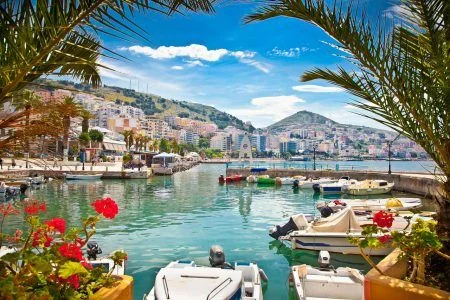 Saranda city port in the Ionian Sea. Albania.