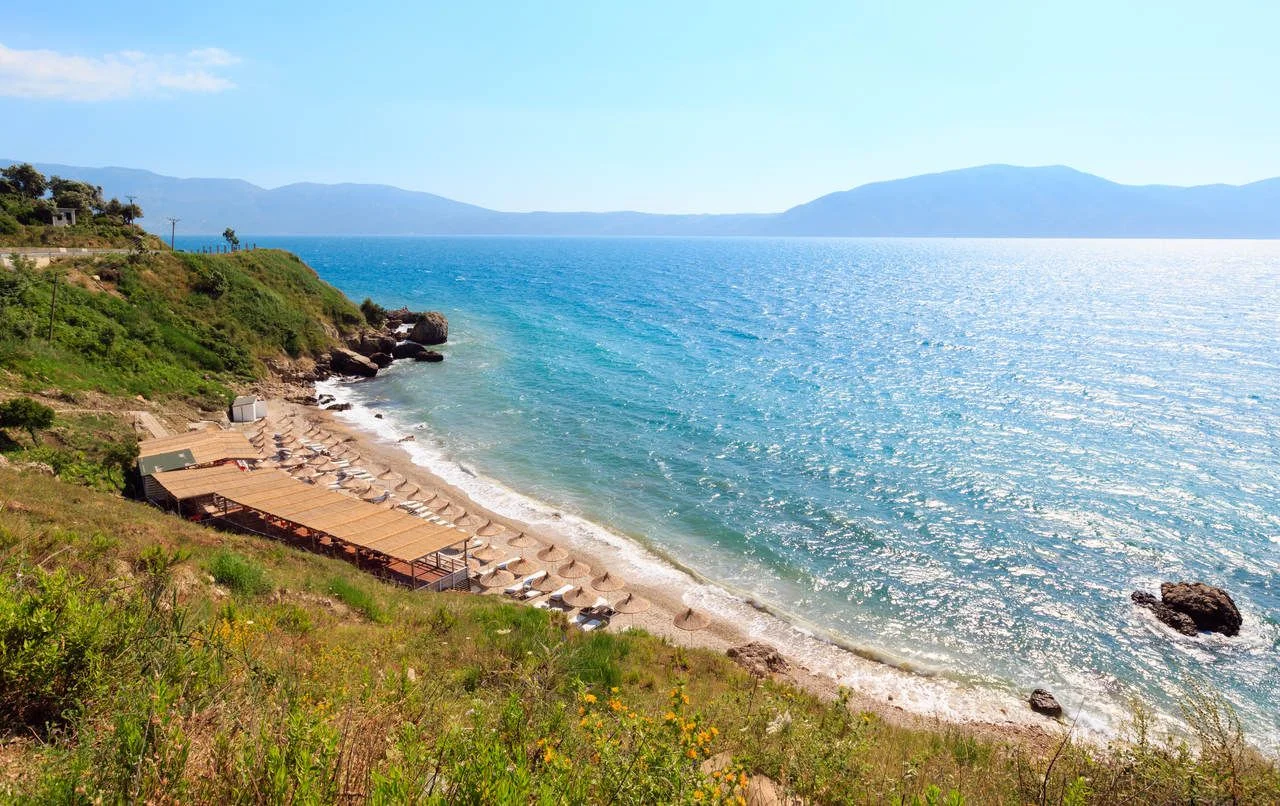 Small beach on beautiful summer Adriatic Sea Vlore coast, Albania.