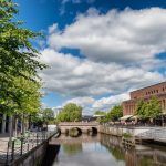Vejle city center with the river, Denmark