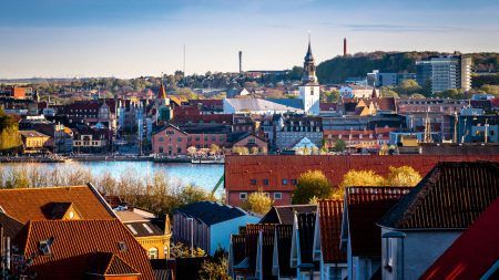 View of the center of Aalborg and the waterfront from Nørre Sundby