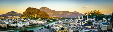 historic buildings at the famous old town of Salzburg in Austria