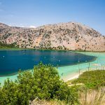 Beach in village Kavros in Crete island, Greece. Magical turquoise waters, lagoons. Travel Background