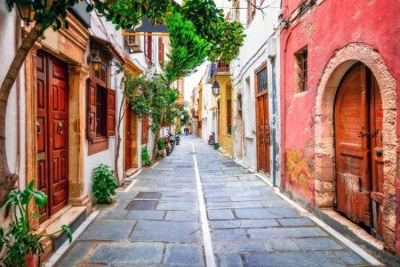 Charming streets of the old town of Rethymno, Crete, Greece