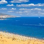 Panoramic view of Sunny Beach in Nesebar, Bulgaria.