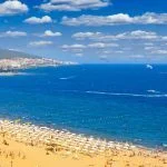 Panoramic view of Sunny Beach in Nesebar, Bulgaria.