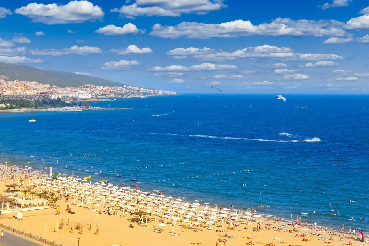 Panoramic view of Sunny Beach in Nesebar, Bulgaria.