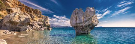 Preveli beach on Crete island with azure clear water, Greece, Europe. Crete is the largest and most populous of the Greek islands.