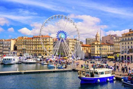 Vieux Old Port promenade in the center of Marseille, France