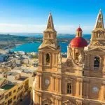Aerial view close up view of Mellieha Parish Church or Birth of Our Lady. Malta country