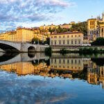 Cathedral Saint Jean, Basilica Notre-Dame de Fourviere and the Saone river in Lyon city at morning, region Auvergne-Rhone-Alpes, Rhone, France