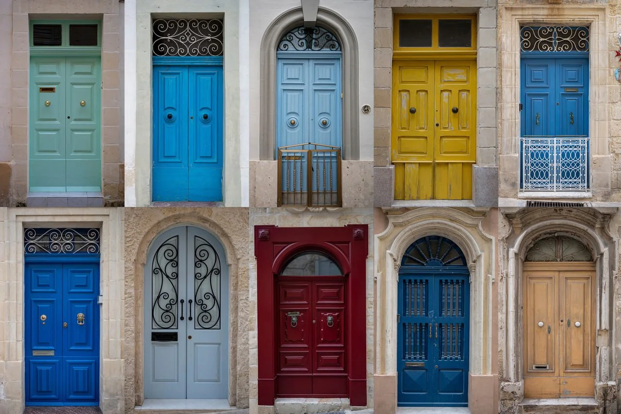 Collage of colorful front doors in Malta