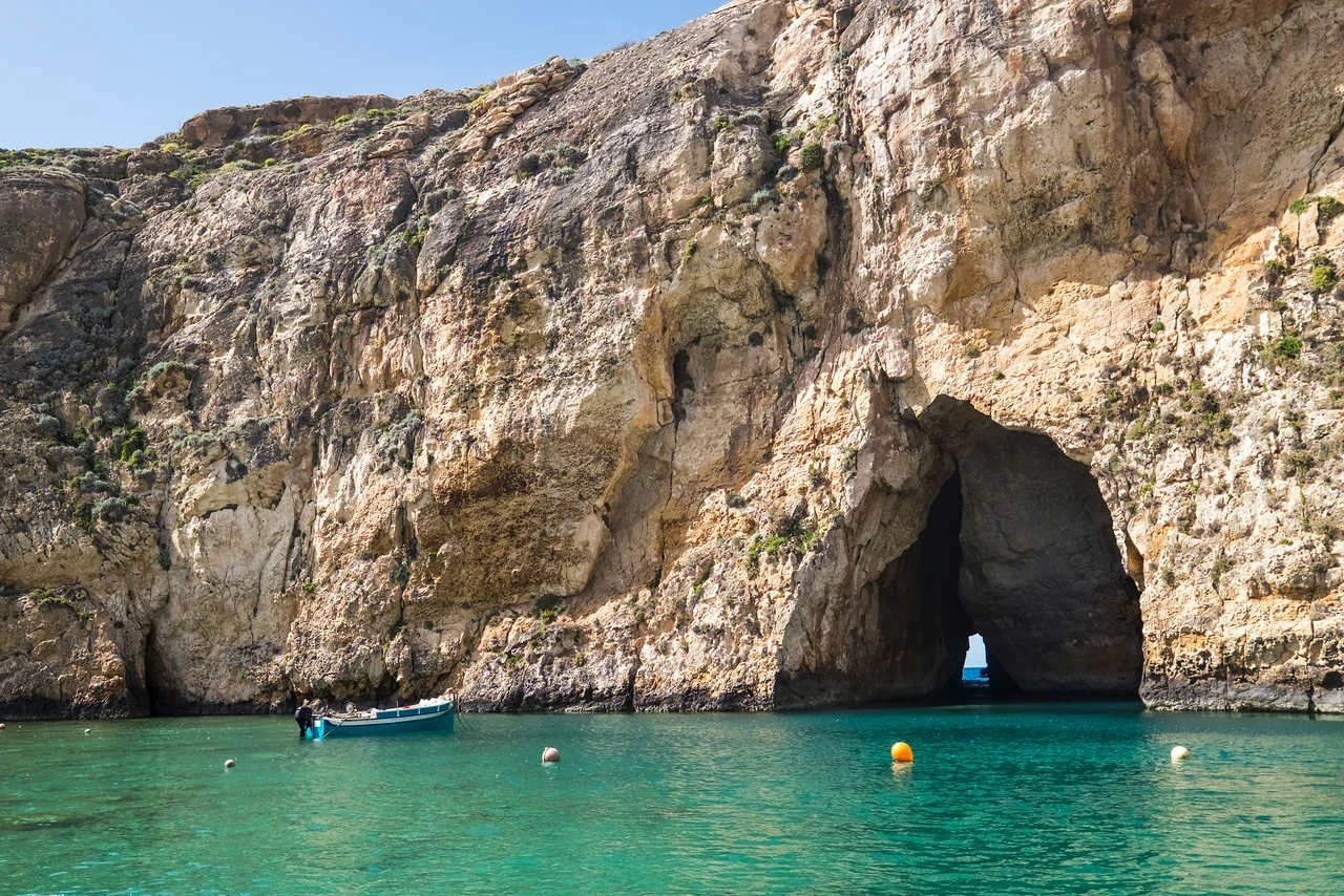 Wonder of Nature – An inland seawater lagoon on the island of Gozo near San Lawrenz in Malta. An inland sea connected to the Mediterranean Sea by a sea cave visible in the photo.