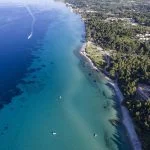 Drone images of Aegean sea at Kriopigi, Kassandra, Chalkidiki, Greece