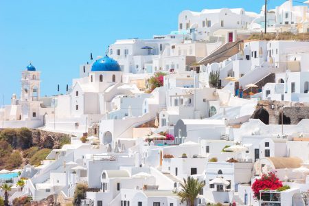 Greece, typical foreshortening of Imerovigli, Santorini