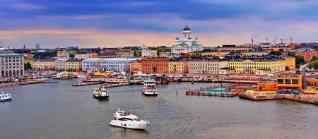 Helsinki with Helsinki Cathedral, South Harbor and Kauppatori Market, Finland