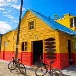 Holbox Island colorful Caribbean houses in Quintana Roo of Mexico
