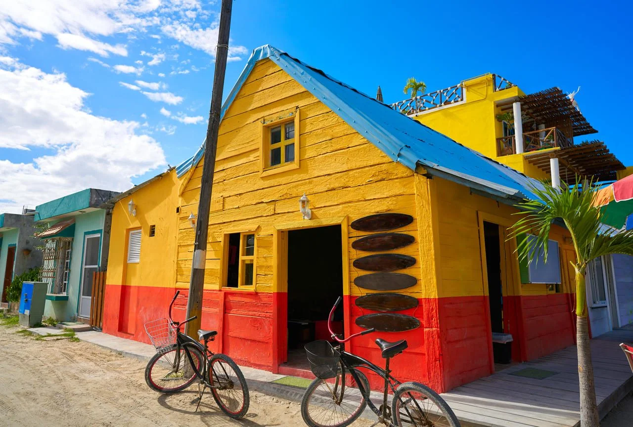 Holbox Island colorful Caribbean houses in Quintana Roo of Mexico