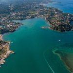 Aerial view of gouvia komeno bay in corfu greece