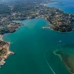 Aerial view of gouvia komeno bay in corfu greece