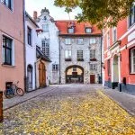 Autumn on a medieval street in old Riga. The city is the capital of Latvia, which is well known as a very popular tourist destination in the Baltic region