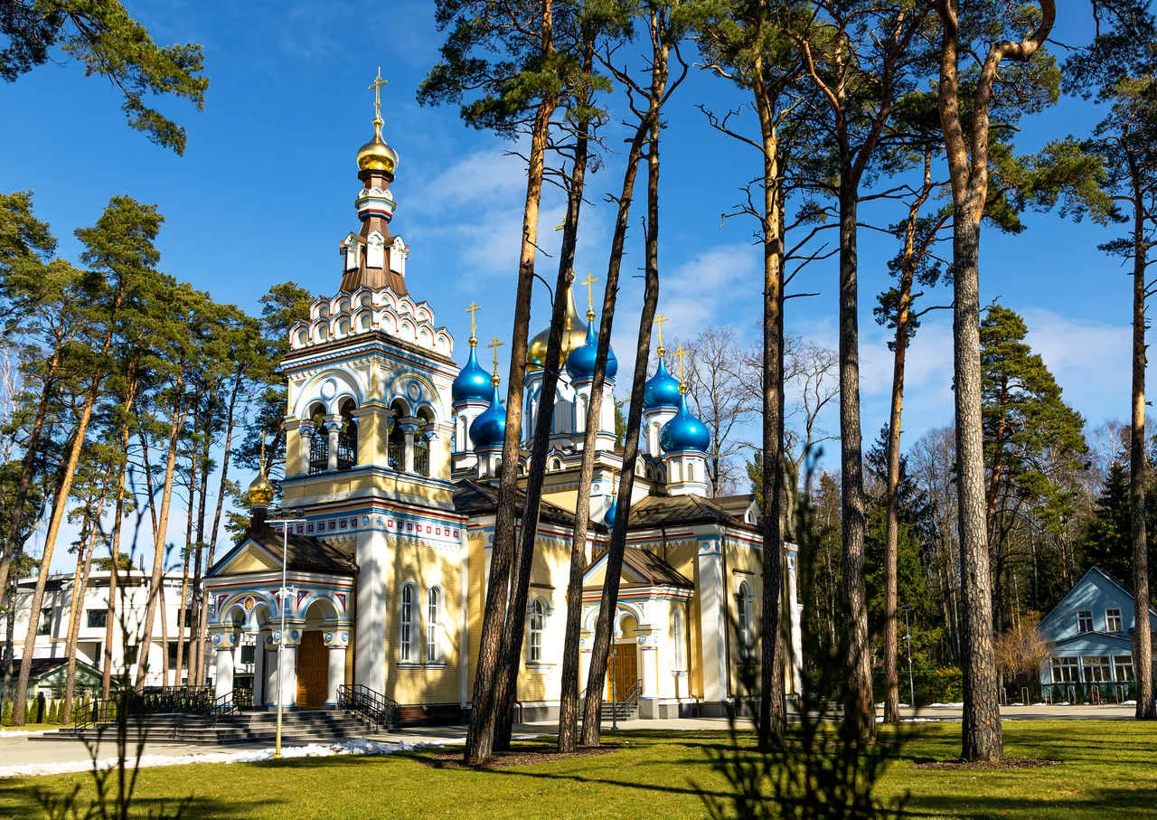Dzintari, Jurmala, Latvia-03.22.2021. Temple of the Kazan Icon of the Mother of God