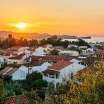 Vivid sunset over the hills in Acharavi, Corfu, Greece.