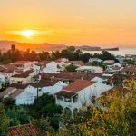 Vivid sunset over the hills in Acharavi, Corfu, Greece.
