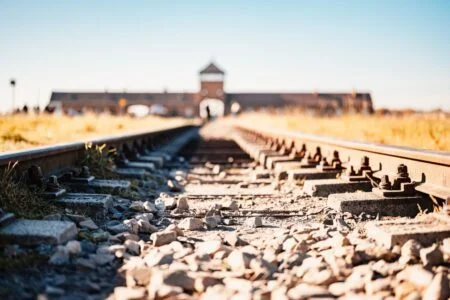 Railway in Auschwitz Birkenau Poland. Stable access with tracks to the prison camp and extermination_Easy-Resize.com