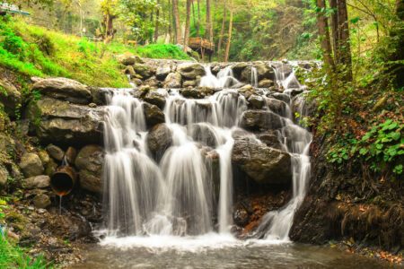 Beautiful landscape with waterfall in montain forest, Sapanca, Turkey