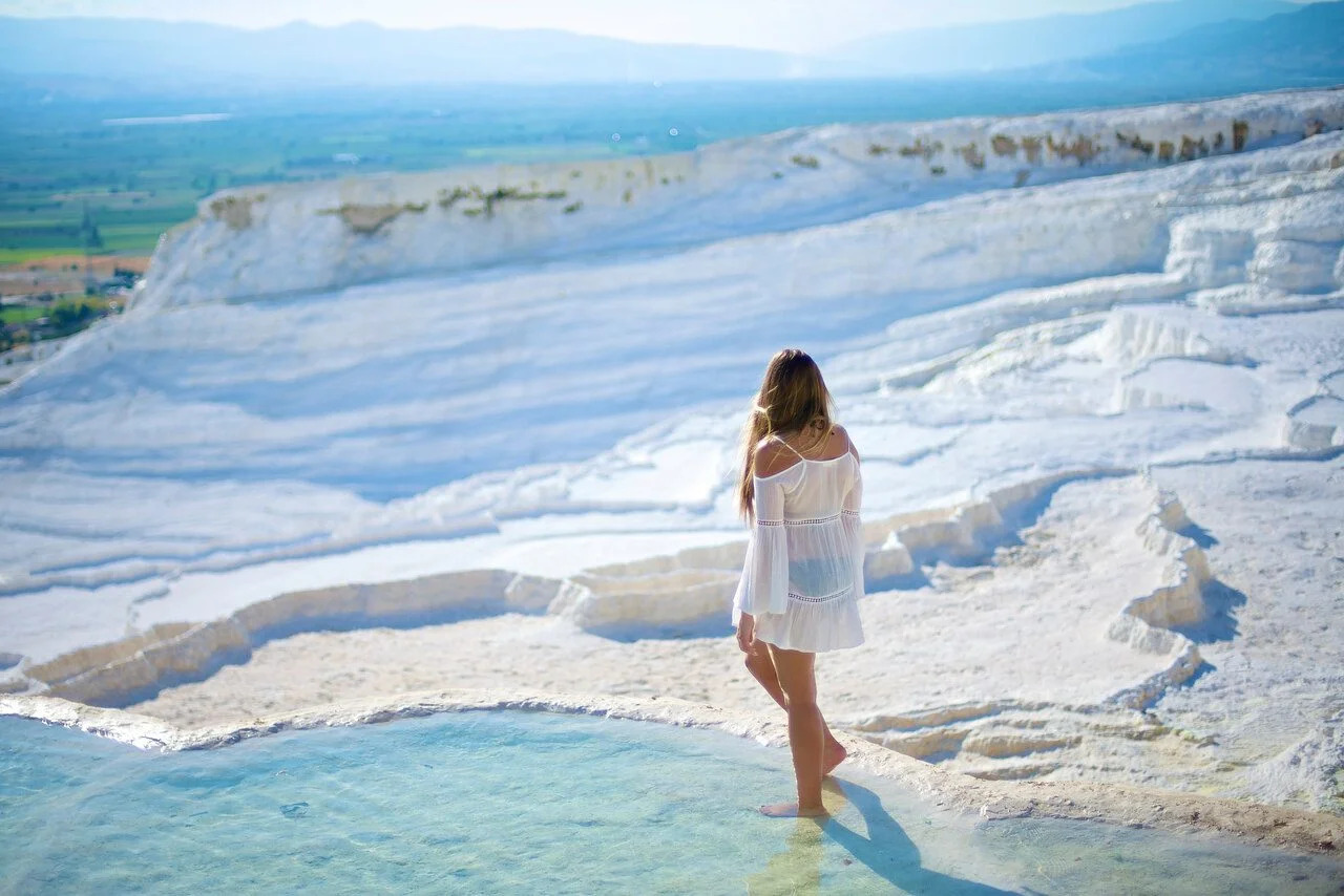 Girl In Hot Spring In Pamukkale Turkey