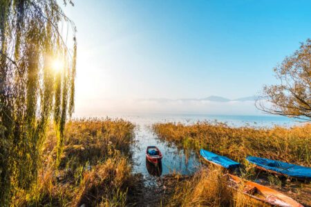 Sunrise on the Lake Sapanca. Lake Sapanca is a fresh water lake in Turkey. Autumn time season
