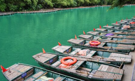 Boats on Trang An river, Ninh Binh, Hanoi, Vietnam